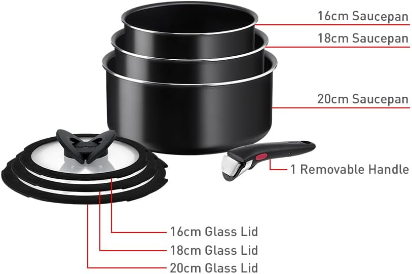 Tefal Ingenio Easy ON Try-Me Pfannenset, 7-teilig, stapelbar, abnehmbarer Griff, platzsparend, antih