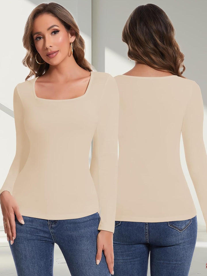 SHAPERIN Oberteile Damen Langarm Eng Langarmshirt Rundhals Einfarbige T-Shirts Lässige Blusen Top Ec