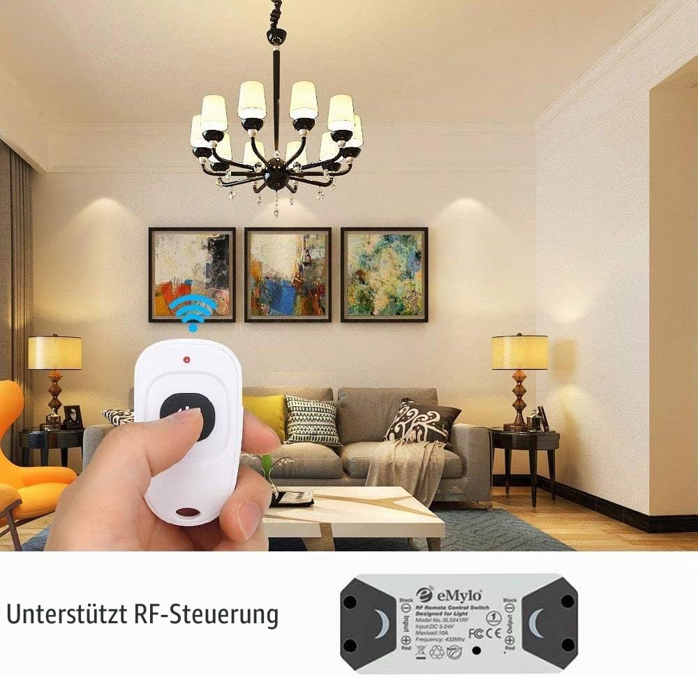 eMylo Smart Wireless RF Relay Schalter DC 12V HF Relaismodul Ein 1 Kanal Fernsteuerungsschalter 5V-2