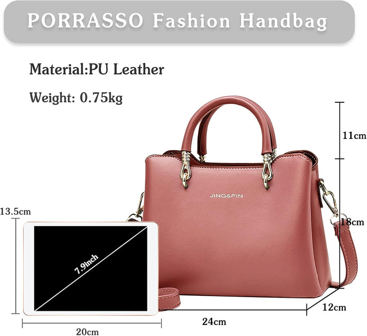 PORRASSO Damen Handtasche Mode Henkeltasche Frauen Umhängetasche PU Leder Schultertasche Top Griff T