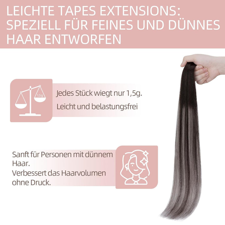 Silk-co Tape in Extensions Echthaar 20stk, leicht Version Tape Extensions Echthaar, Remy Haarextensi