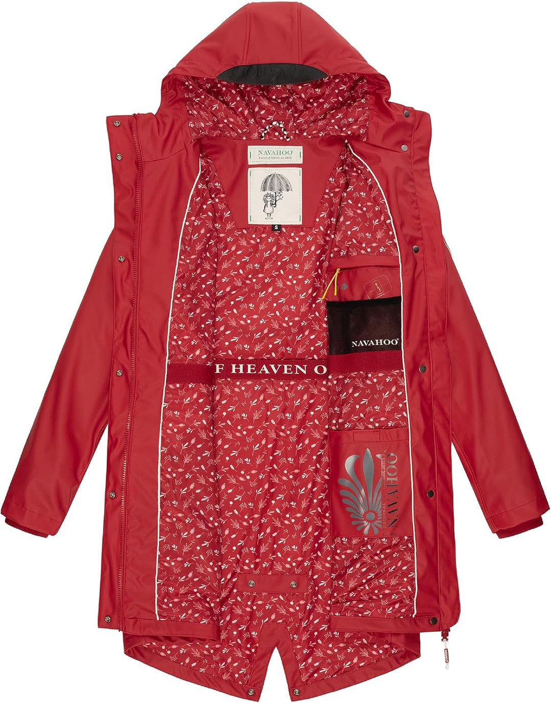 Navahoo Damen Übergangsjacke Regenmantel wasserdicht lang mit Kapuze Tropical Stormoo XS-3XL XS Rot,