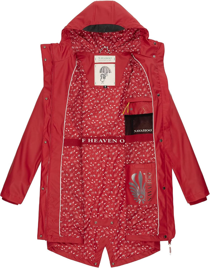 Navahoo Damen Übergangsjacke Regenmantel wasserdicht lang mit Kapuze Tropical Stormoo XS-3XL XS Rot,