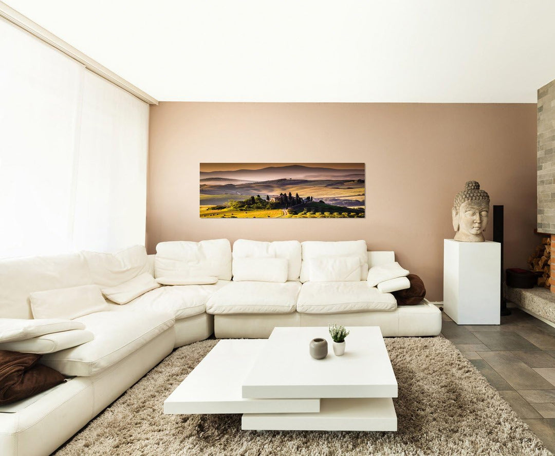 Paul Sinus Art Panoramabild auf Leinwand und Keilrahmen 120x40cm Italien Toskana Landschaft Weinberg