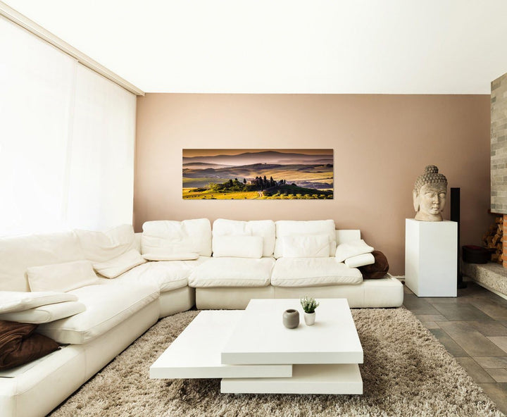 Paul Sinus Art Panoramabild auf Leinwand und Keilrahmen 150x50cm Italien Toskana Landschaft Weinberg
