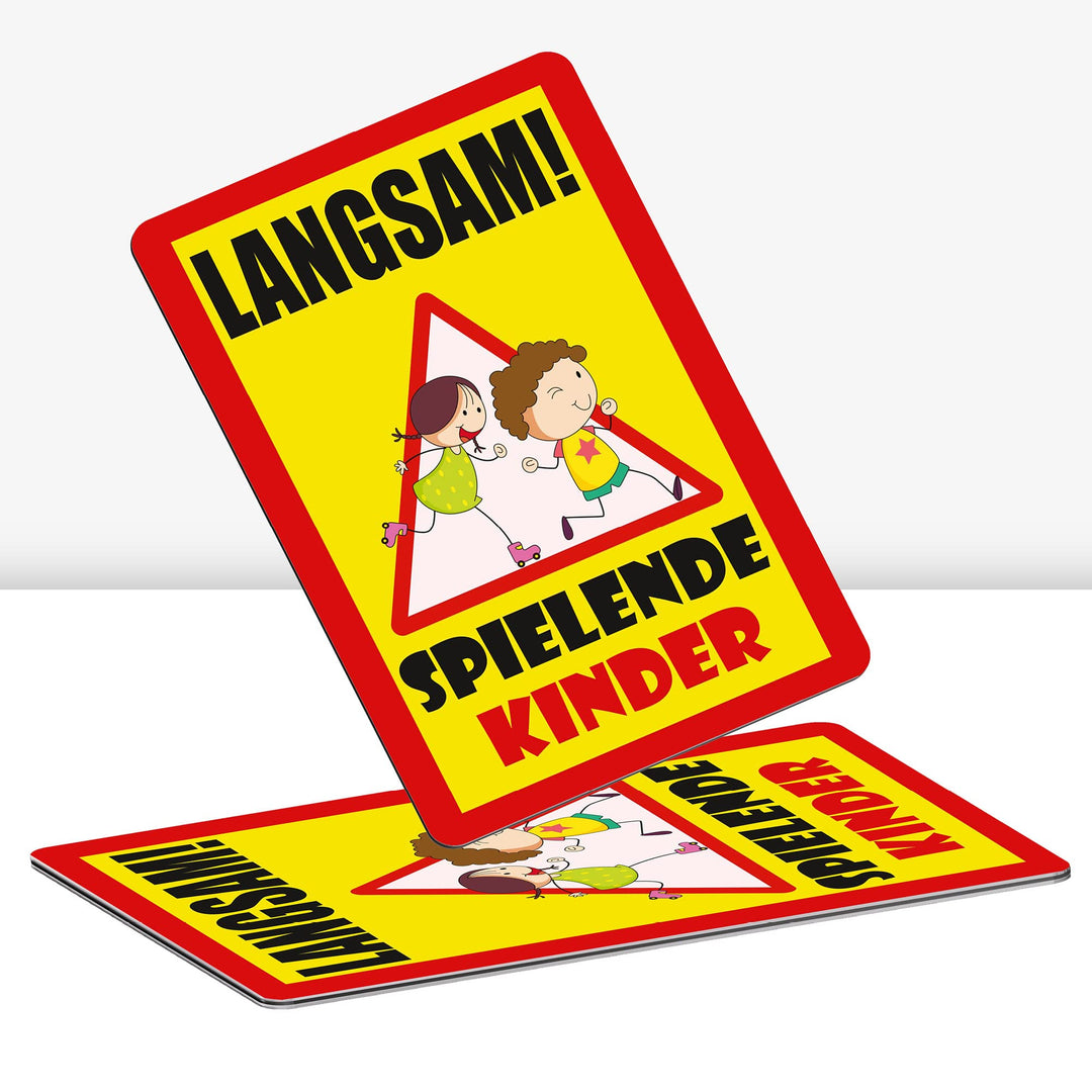 2 Stück XXL Langsam ! spielende KINDER Schild 30 x 40 cm Alu 3mm Alu-Dibond stabile Aluminiumverbund