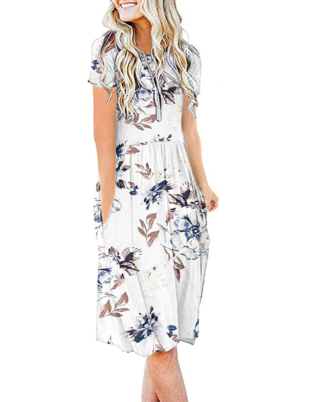 AUSELILY Damen Kleider Sommer Sommerkleider Knielang Kurzarm Freizeitkleid Schicke Shirtkleider mit