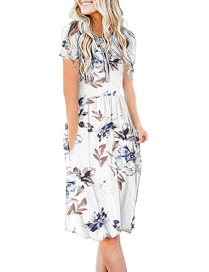 AUSELILY Damen Kleider Sommer Sommerkleider Knielang Kurzarm Freizeitkleid Schicke Shirtkleider mit