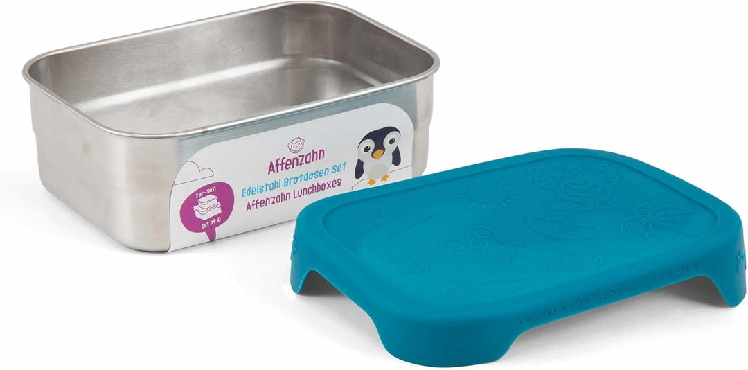 Affenzahn Edelstahl Brotdosen Set inkl. Snack-Box Silikon-Deckel BPA-frei Spülmaschinenfest Hai, Hai