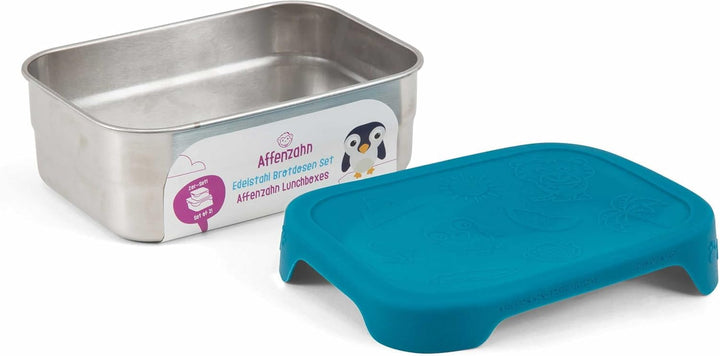 Affenzahn Edelstahl Brotdosen Set inkl. Snack-Box Silikon-Deckel BPA-frei Spülmaschinenfest Hai, Hai
