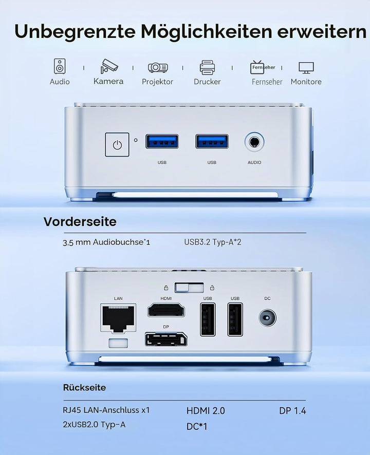 NiPoGi Essenx E2 Mini PC, Ιntel Twin Lake N150(bis zu 3,6 GHz), 16 GB DDR4 256 GB M.2 SSD Mini Deskt