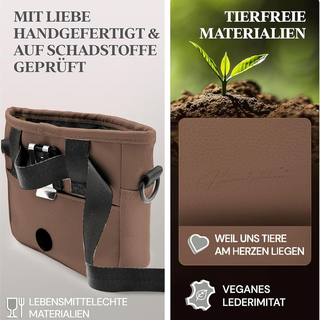 Heimatpfoten® Futterbeutel für Hunde aus Leder-Imitat - Gassi-Tasche mit Einhand Magnet-Verschluss H
