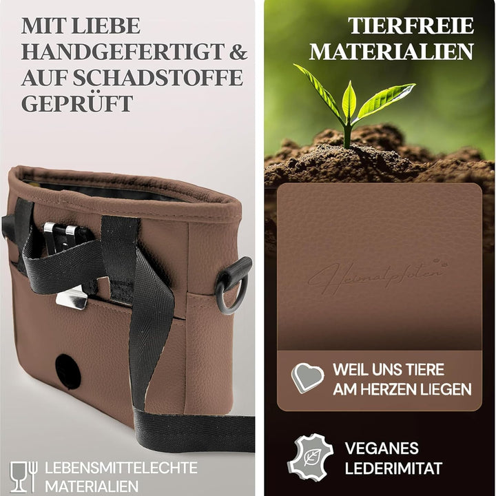 Heimatpfoten® Futterbeutel für Hunde aus Leder-Imitat - Gassi-Tasche mit Einhand Magnet-Verschluss H