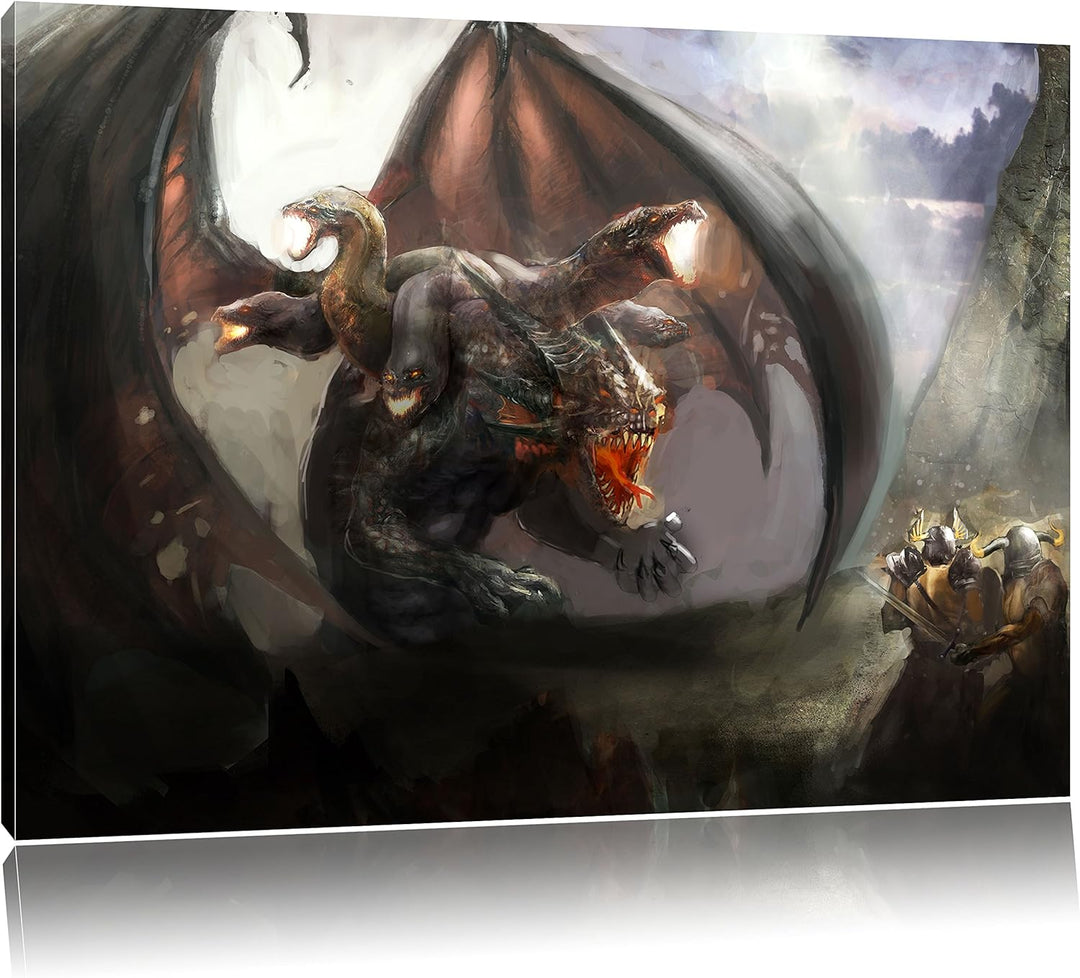 Pixxprint Drachen mit Schlangen als Leinwandbild/Grösse: 100x70 / Wandbild/Kunstdruck/fertig bespann