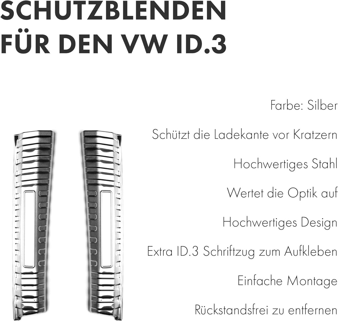 Shop4EV Kompatibel für Volkswagen VW ID.3 Ladekantenschutz Edelstahl Kofferraumblende Abdeckung Kant