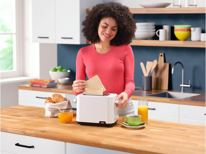 Braun Breakfast1 HT1010WH Toaster with 2 Slots, 8 Toast Levels, Pull Out Tray, Bread Lifter, Bun War