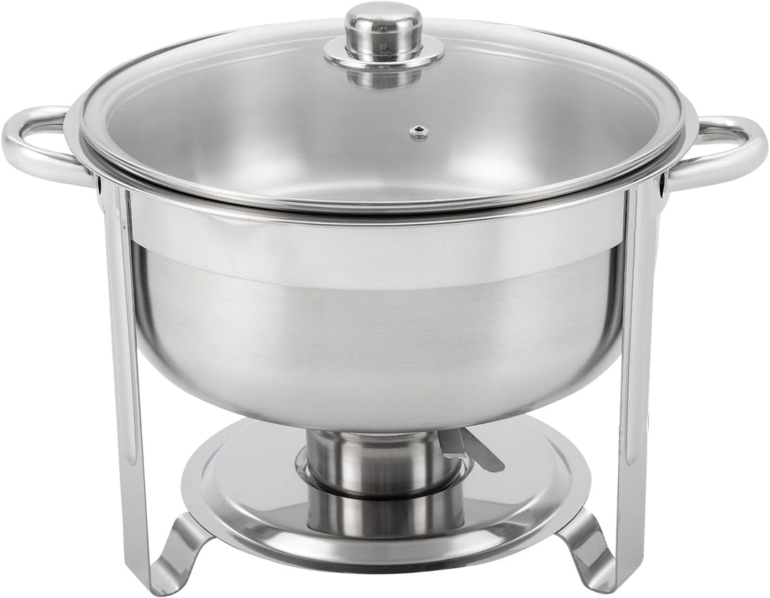 8,5L Runder Speisewärmer, Chafing Dish mit Glasdeckel Brennstoff-Halter Edelstahl Gourmet Wärmebehäl
