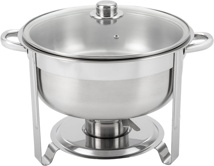 8,5L Runder Speisewärmer, Chafing Dish mit Glasdeckel Brennstoff-Halter Edelstahl Gourmet Wärmebehäl