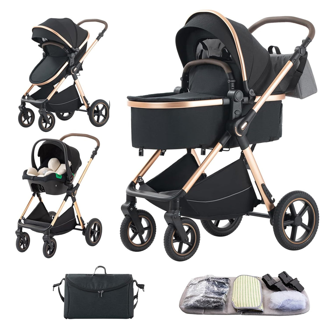 BEBBY Kinderwagen, Standard-Kinderwagen, Kinderwagen 3 in 1,Kinderwagen mit Faltbarem Tragbarem für