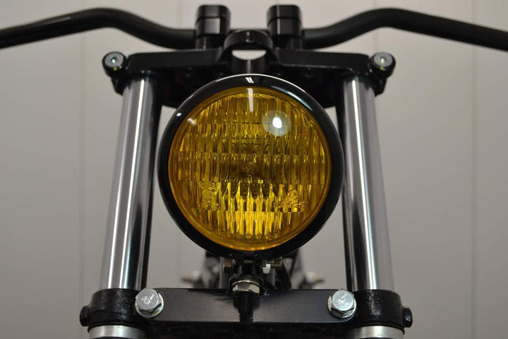 120 mm Universal-Motorradscheinwerfer in SCHWARZ mit gelber Linse für Chopper, Bobber, Cafe Racer, S