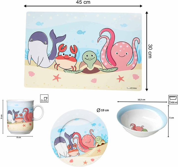 Ritzenhoff &amp; Breker Kindergeschirr Set mit Platzset Unterwasserwelt, 4-teilig, Bunt, Schale Becher T