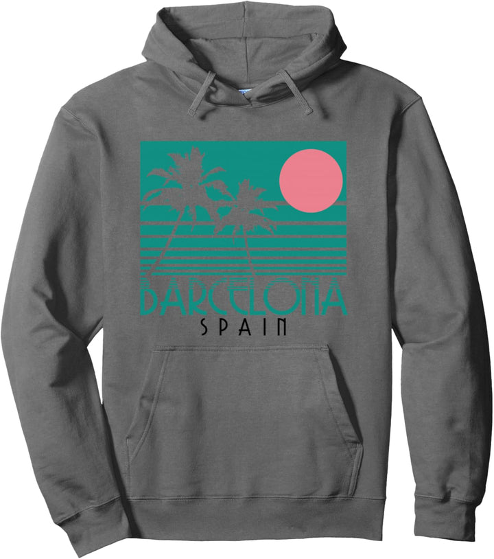 Barcelona Spanien Palmen Surf Vintage Retro Souvenir Pullover Hoodie