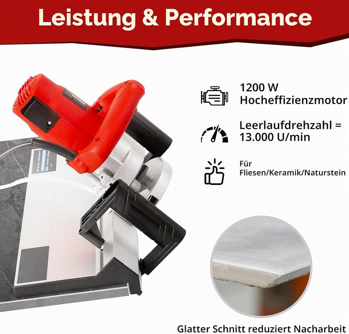 1200W Fliesenschneider Elektrisch, 43 Grad Steintrennmaschine, Fliesenschneider Nassschneider mit 11