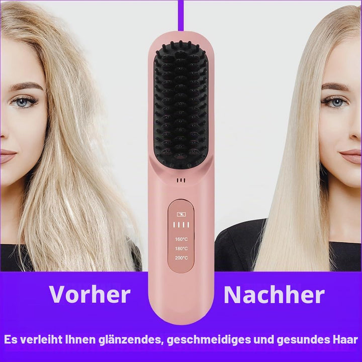 LOPHE Mini Haarglätterbürste, Glättbürste Kabellos, Hair Straightener Comb mit LCD-Bildschirm 3-Stuf