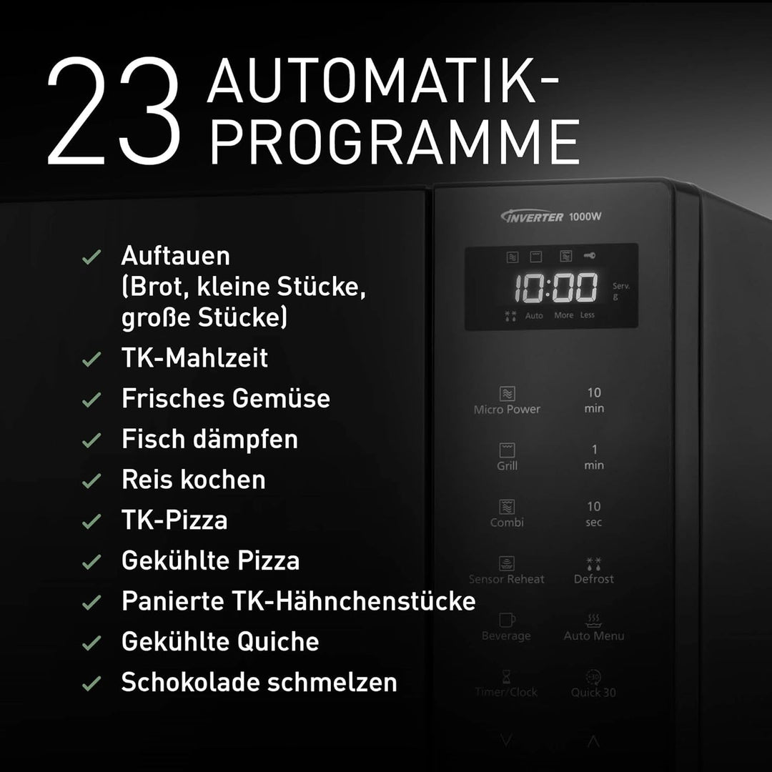 Panasonic NN-GT65QBEPG 31L Kombi-Mikrowelle mit Grillfunktion, 23 Automatische Programme,1000 W, Kom