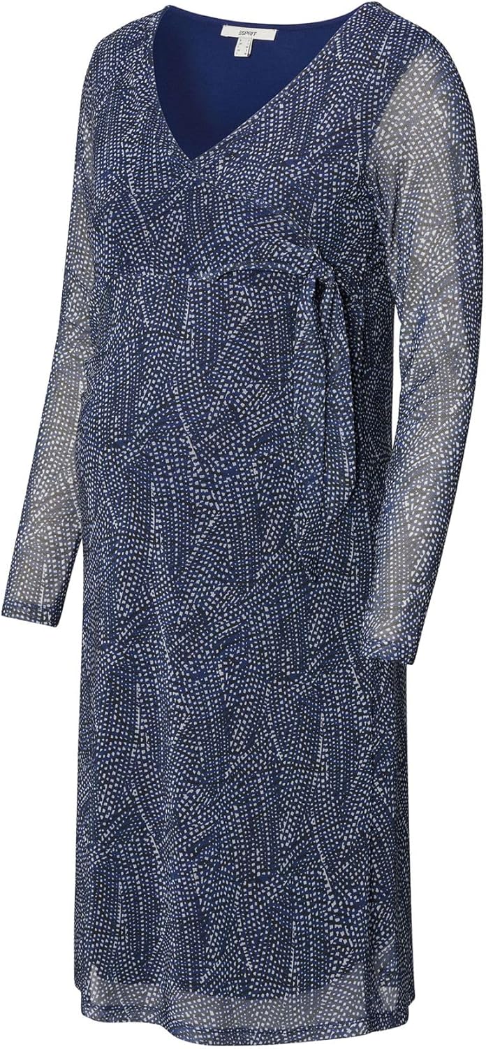 ESPRIT Maternity Damen Dress Nursing Long Sleeve Allover Print Kleid XL Dark Blue - 405, XL Dark Blu