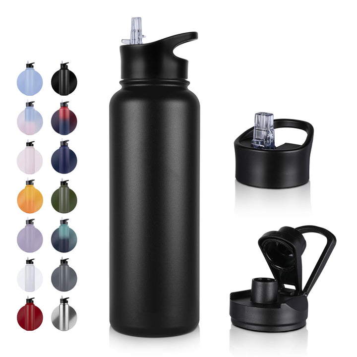 Edelstahl Trinkflasche - 1.2L - mit Strohhalm,Auslaufsicher,Kohlensäure Geeignet,BPA frei Thermosfla
