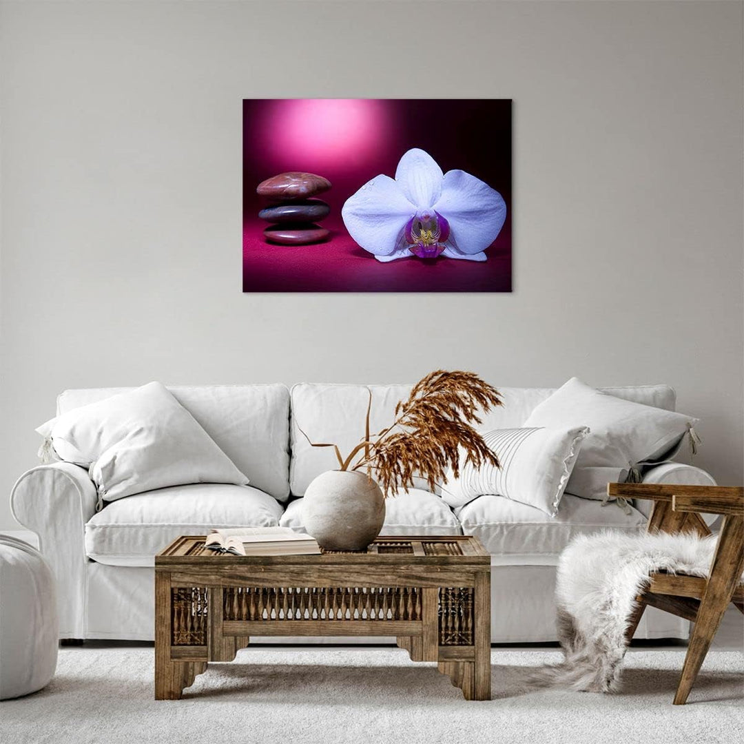 Bilder auf Leinwand Spa braune Steine weisse Orchidee Leinwandbild 70x50cm Wandbilder Dekoration Woh