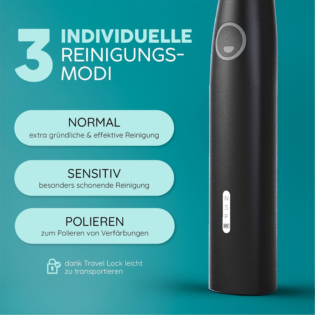 happybrush [Testsieger*] Elektrische Schallzahnbürste Eco VIBE 3 - Nachhaltige Zahnbürste mit 6 Woch