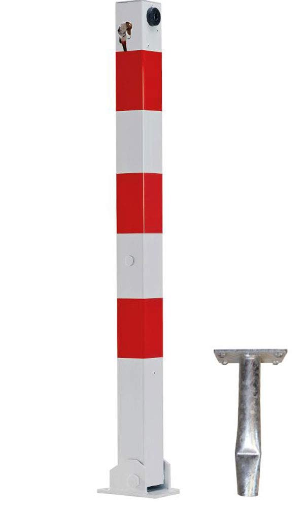 ABSPERRPFOSTEN 70x70mm Vierkantrohr, Umlegbar mit Profilzylinderschloss, zum Einbetonieren, ohne Öse