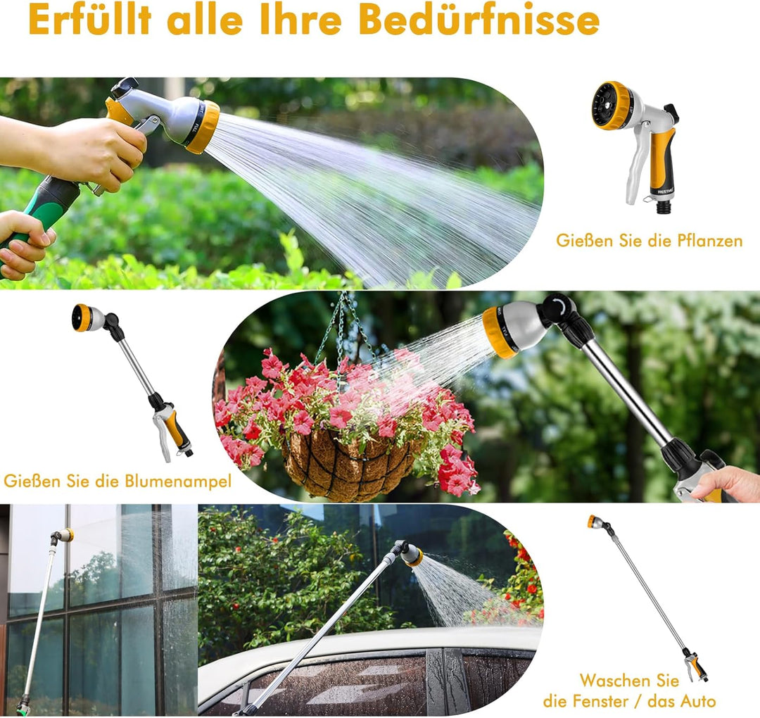 RESTMO Garten Giessstab Metall, 42cm Lang Gartenbrause mit Stiel, 7 Sprühbilder Bewässerung Zauberst