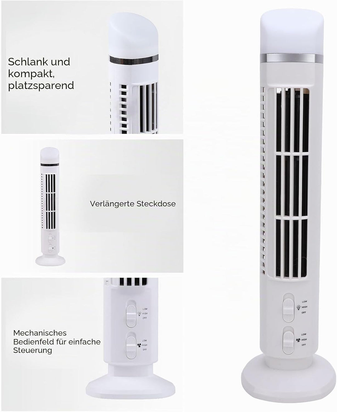 Leise Turmventilator, USB MiniVentilator Säulenventilator mit Licht Einstellbar Mobiler Lüfter Batte