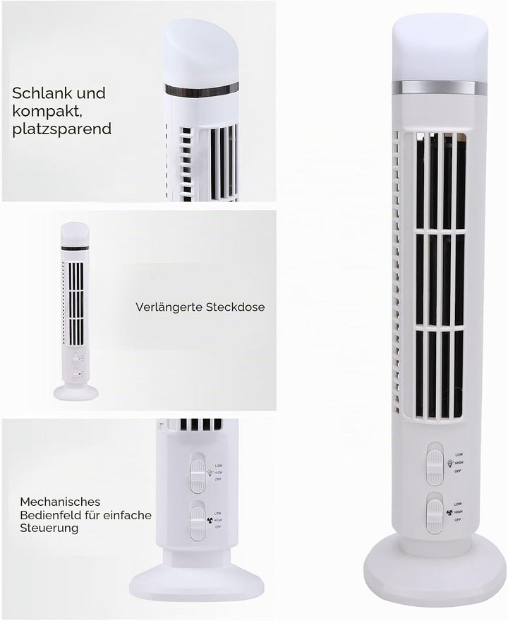 Leise Turmventilator, USB MiniVentilator Säulenventilator mit Licht Einstellbar Mobiler Lüfter Batte