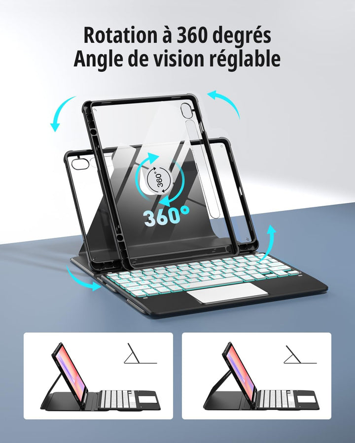 CACOE Drehbare Hülle mit Tastatur für Samsung S10 Lite 2025 mit Touchpad, 7-Farbige Beleuchtung Abne