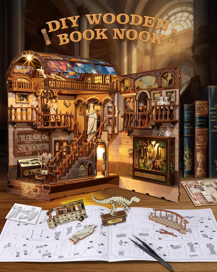 Quanquer DIY Book Nook Kit_ mit Staubschutz und LED-Licht 3D hölzerne Nook Book, 3D Holz Puzzle Book