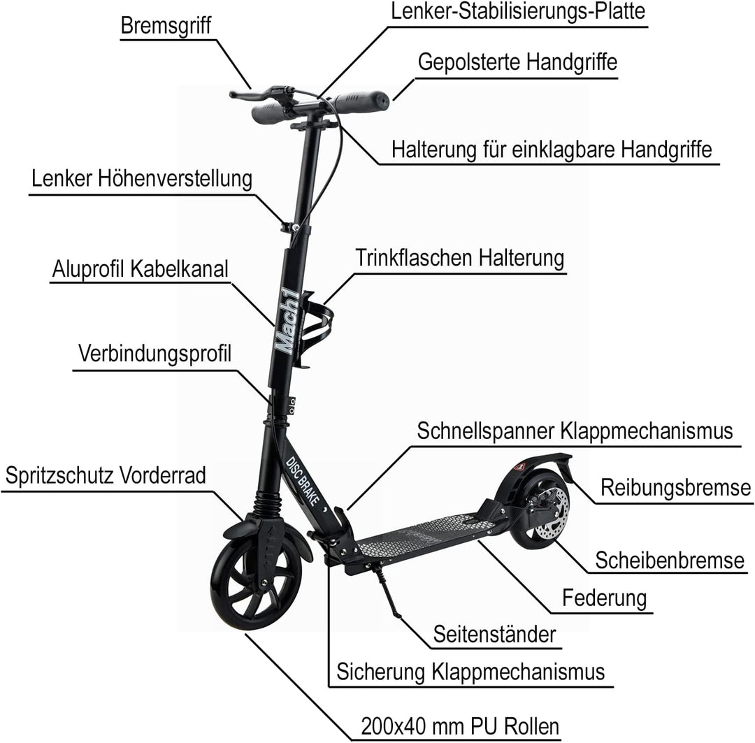 Mach1 Kick Scooter ALU City Roller Tretroller Grosse XXL Wheel von 145 bis 250mm Rollen/Reifen Erwac