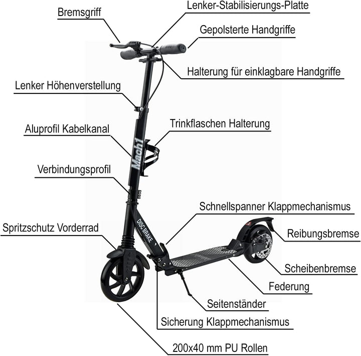 Mach1 Kick Scooter ALU City Roller Tretroller Grosse XXL Wheel von 145 bis 250mm Rollen/Reifen Erwac