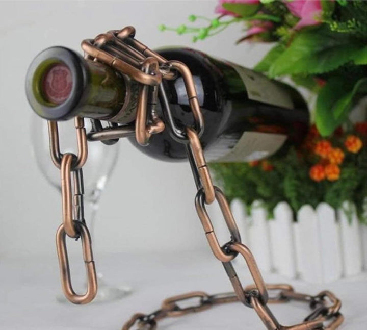 Weinflaschenhalter Kette schwebend inkl. Wein und Sektstopper - Magischer Design Weinhalter aus hoch