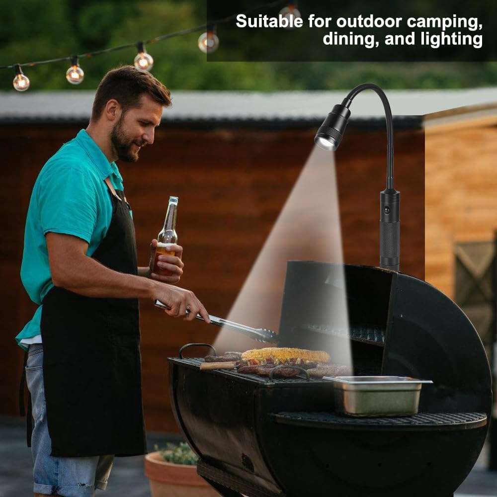 Grill Licht, 1/2 Stuck Magnetische Grilllampe mit Flexible Schwanenhals, 350Lm, 360° Drehbare Batter