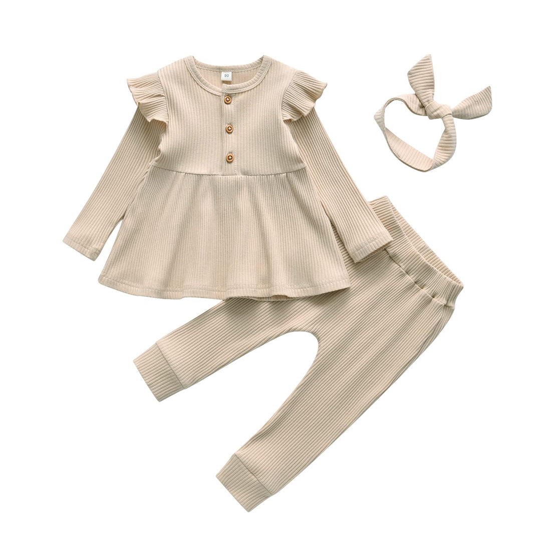 Derouetkia Baby Mädchen Kleidung Kleinkind Mädchen Rüschen Tops Langarm Hose mit Stirnband Outfit Se