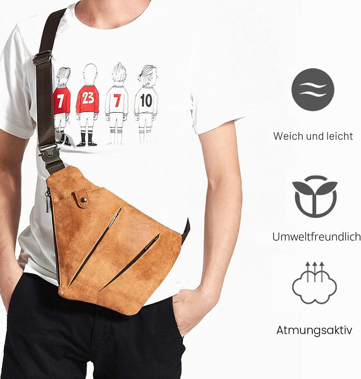 FANDARE Neu Brusttasche Segmentiert Schultertasche Herren Sling Bag Leder Crossover Rucksack Umhänge