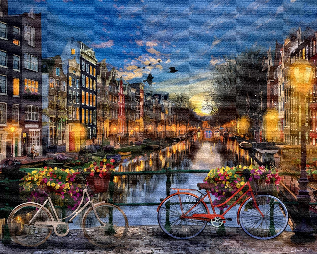 Artnapi Malen nach Zahlen Erwachsene mit Rahmen | DIY Handgemalt | Amsterdam bei Nacht | Kit für Anf