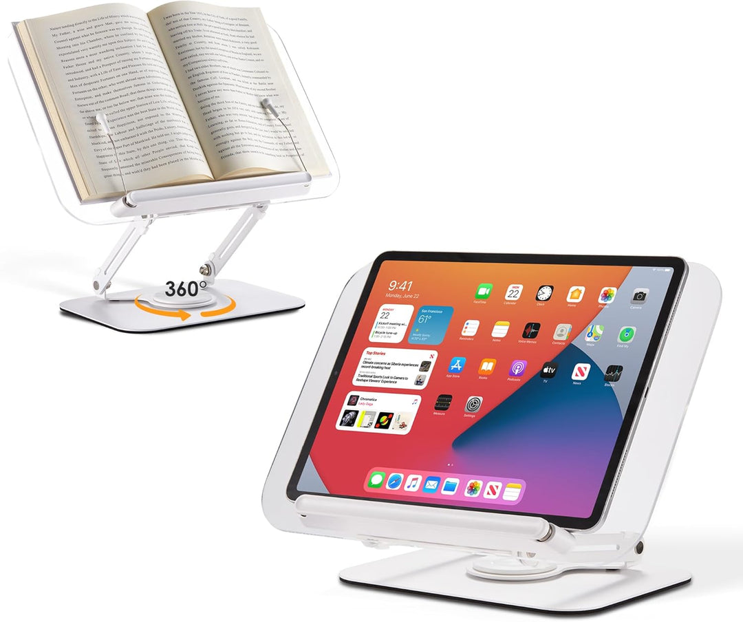 SupeDesk Buchständer, verstellbarer Buchhalter Leseständer mit 360° drehbarer Aluminiumlegierungsbas