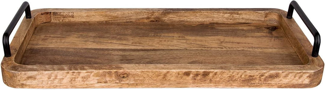 BigDean Serviertablett aus Mangoholz - 60 x 30 x 3 cm - Vintage Holz Tablett - UNIKAT - Holztablett
