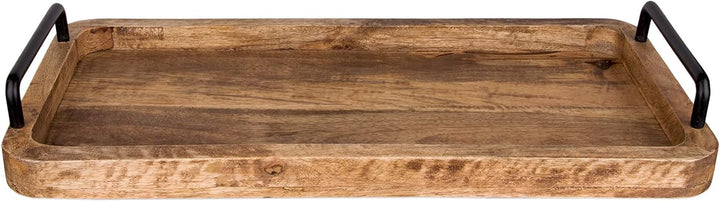 BigDean Serviertablett aus Mangoholz - 60 x 30 x 3 cm - Vintage Holz Tablett - UNIKAT - Holztablett