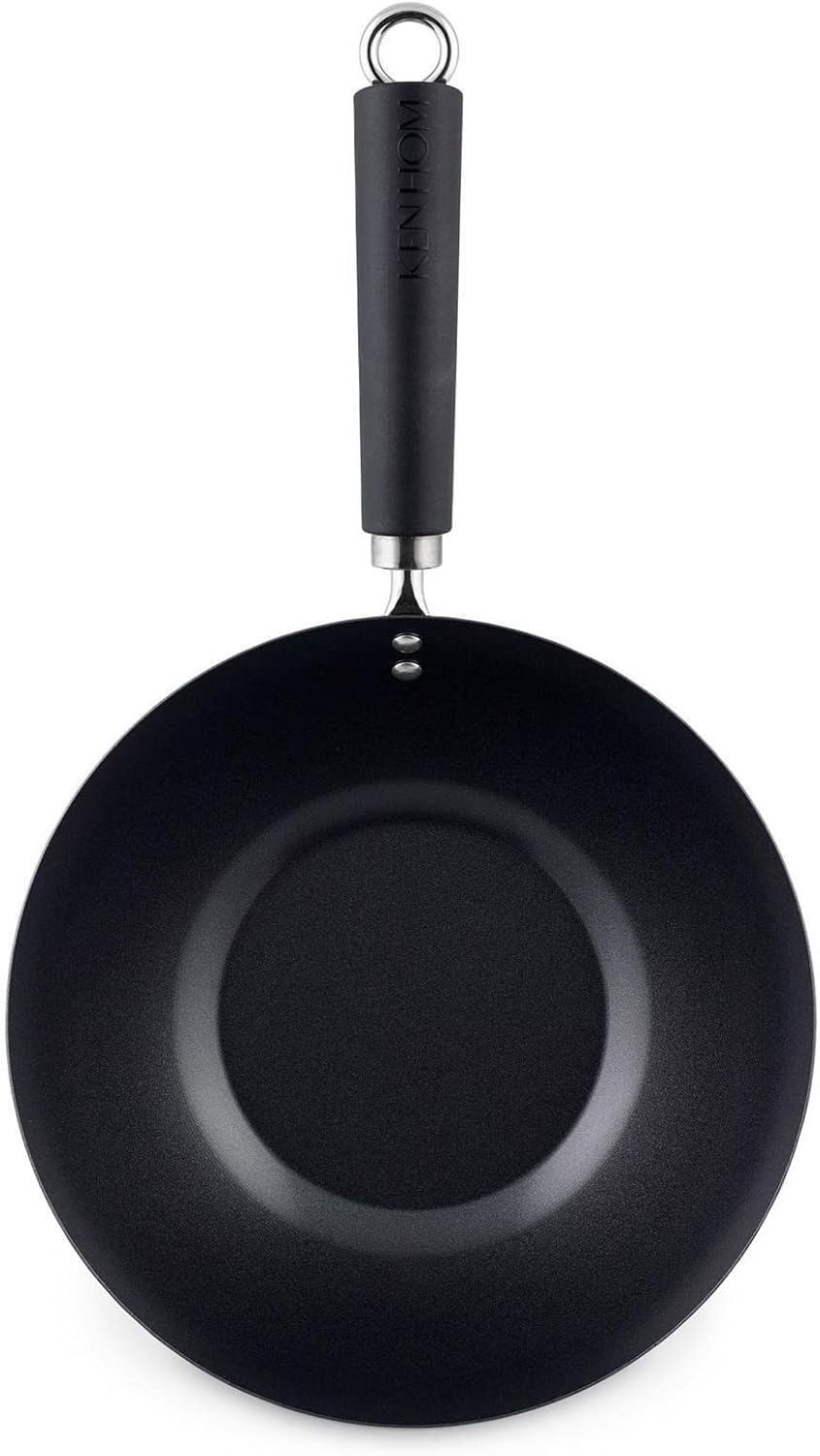 Ken Hom Wokpfanne 27 cm Induktion aus Karbonstahl antihaftbeschichtet mit Phenolharz-Griff - Wok Set